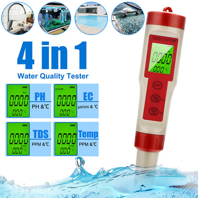 4 in 1 Digital PH EC Meter LCD Tester Pocket Hydroponics Aquarium Water Test Pen