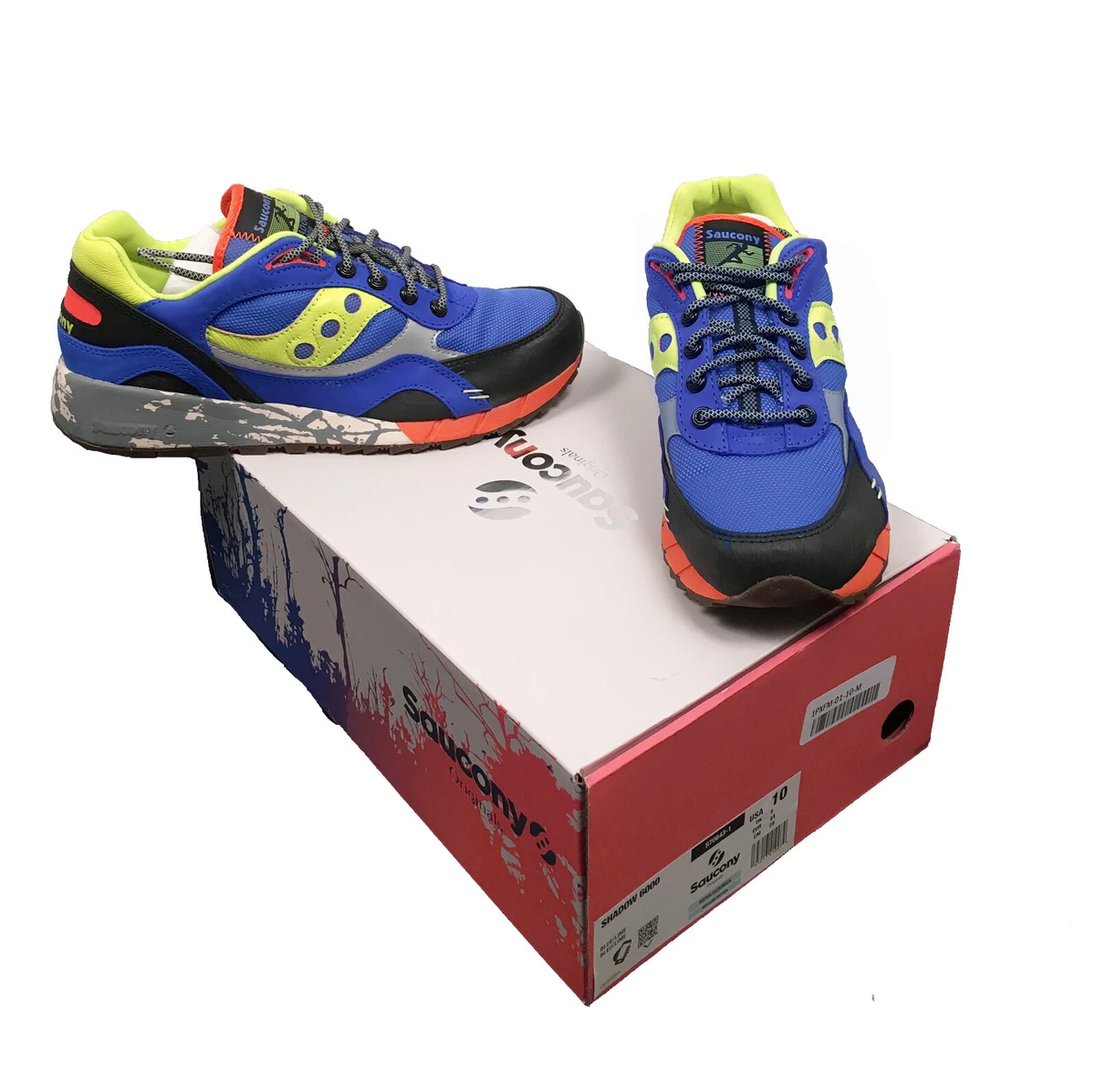 NIB Saucony Shadow 6000 Trail Sneakers Blue With Yellow Orange s706431