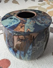 Large! 14" x 14" Abstract Stoneware Pottery Jar / Vase, MEGAN DULL (Ohio, USA)