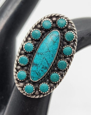 Native American Sterling Silver Turquoise Cluster Ring Size 5.5