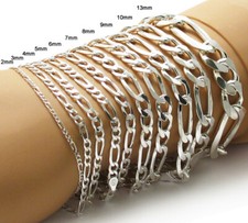 925 Sterling Silver Figaro Link Chain Bracelet All Widths and Lengths 