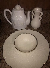 Chip And Dip Plate Teapot And Small Jar Lot Of 3 Decorative Dishes