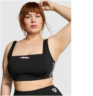 VS PINK Ultimate Lightly lined Square Neck Sports Bra Size M Racing Black NWT!