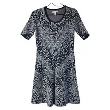 Dana Buchman Sweater Dress Rayon Blend Animal Print Skater Black Gray Small