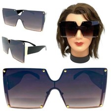 Oversized Retro Modern Shield Style SUNGLASSES Large Big Rose Gold  Black Frame