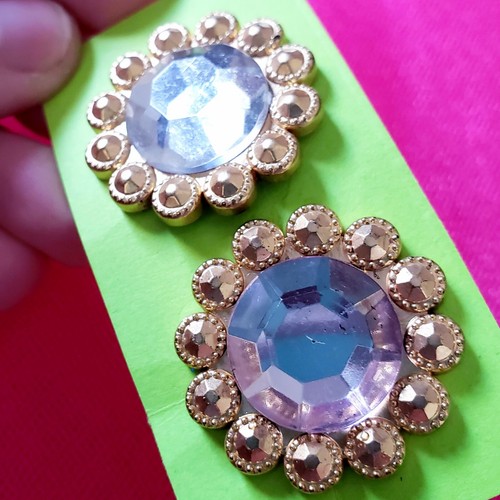 Vintage 3cm Clear Rhinestone Buttons Gold-Toned Surround Faceted Sewing Closures - Picture 5 of 5