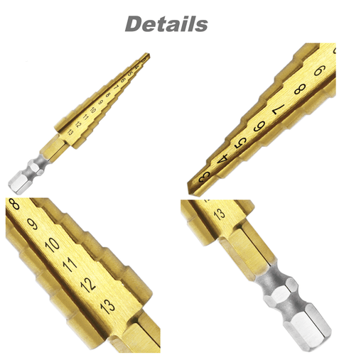 3Pcs Drill Bit Titanium HSS Set Steel Cone Step Quick Change 1/4" Shank Hole Cut - Picture 5 of 12