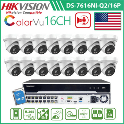 Hikvision 4K 8MP 16CH 16POE NVR IP Camera Security System ColorVu 2way Audio lot