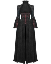 Eva Lady Long Gothic Jacquard & Lace Dress Jacket - Black & Red