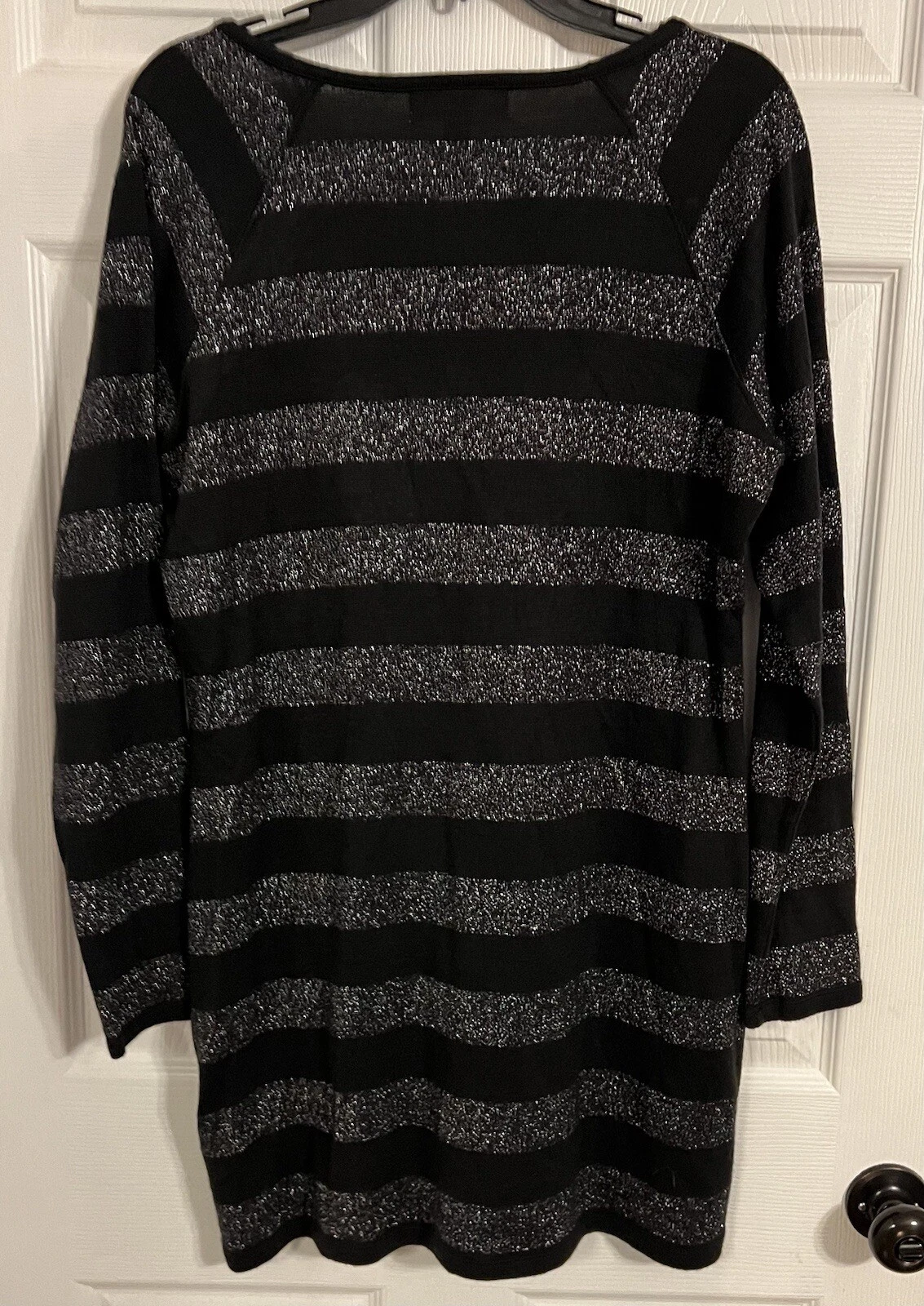 Abito da donna Michael Kors manica lunga a righe taglia XL nero e argento