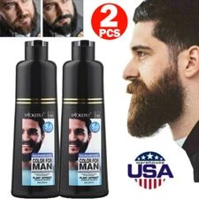 2Pcs Permanent Men Beard Hair Color Dye Tint Moustache Black Darkening Shampoo