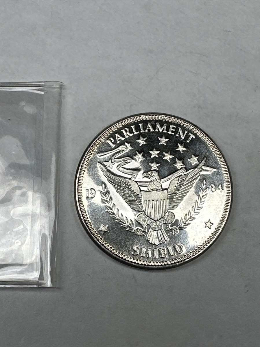 1984 Parliament Shield, One Troy Ounce Round. 0.999 Fine Silver