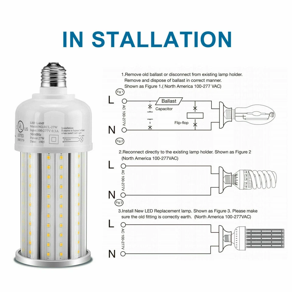 27W LED Corn Light Bulb E26 Medium Replace 100W HID/HPS Shop Garden High Bay DLC - Image 3 of 4