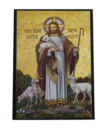 Greek Russian Orthodox Lithograph Wooden Icon Christ Good Shepherd 10x7cm - Afbeelding 1 van 3