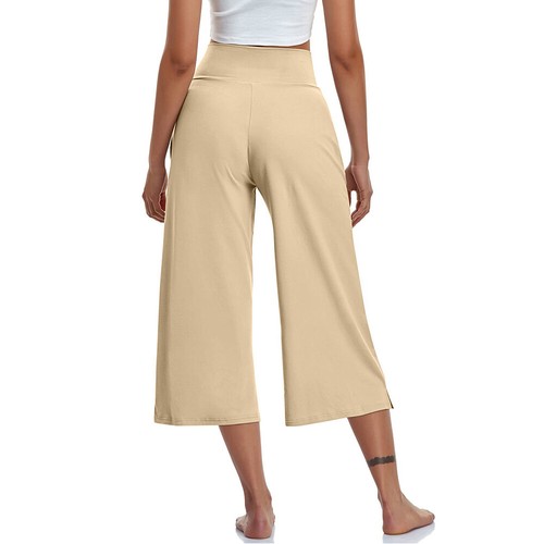 Women Yoga Pants Wide Leg Pants Pockets Solid Capri Pants Bottoms Sweatpants - Picture 9 of 20