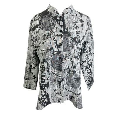 Niche Nilgun Derman Black Art Abstract Print Button shirt lagenlook Tunic Size M