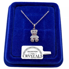 Collana Mini Orsetto Catenina pl. oro Bianco 18k con Cristalli Zirconi S/010