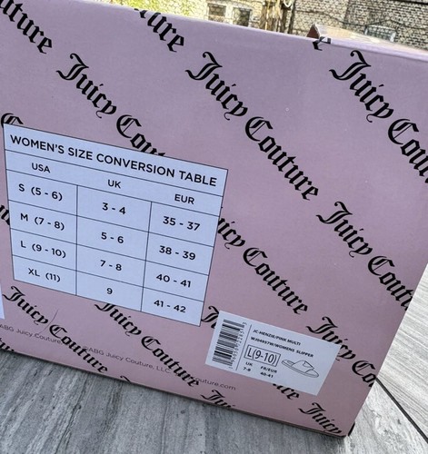 NIB Juicy Couture House Slippers Pink Multi Open Toe Heart Logo Size L (9-10) - Picture 9 of 9