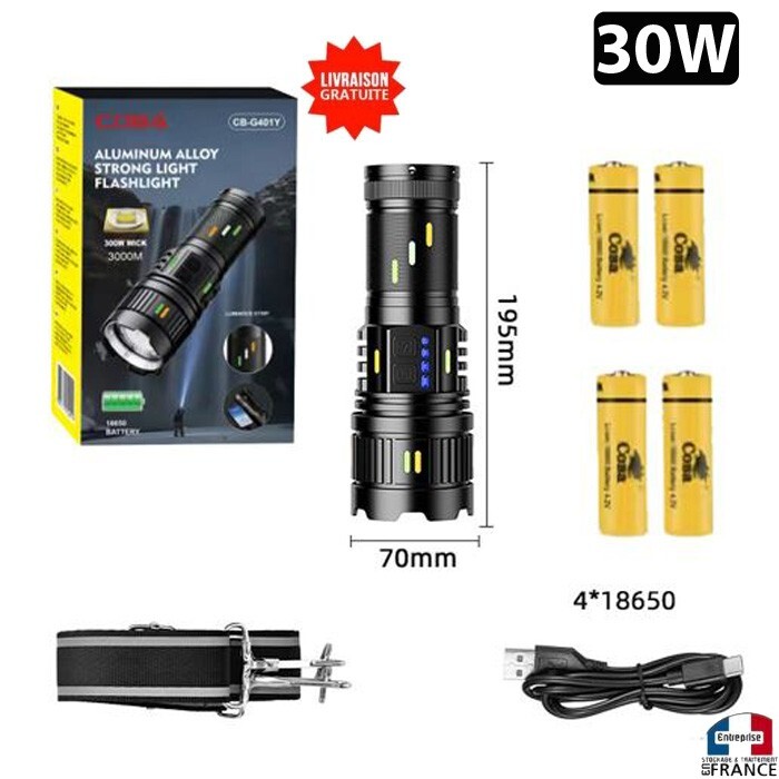 Grosse lampe projecteur 30W idéale pour le camping sauvage et les randonnées de nuit