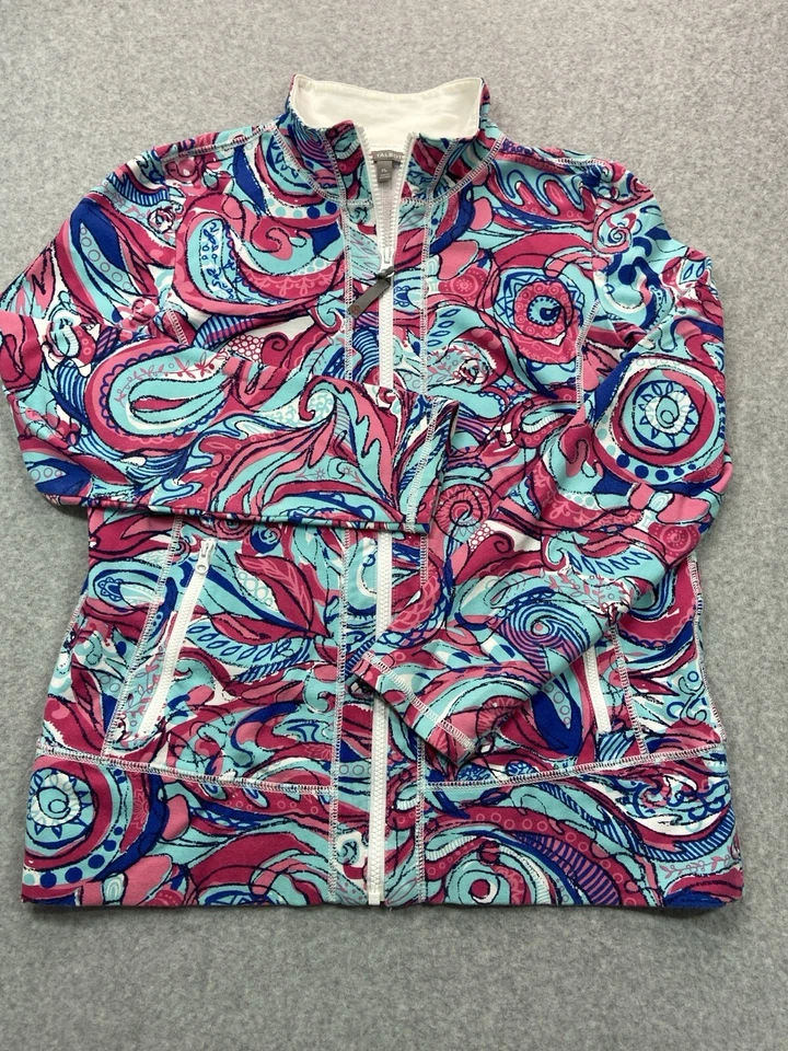 Suéter Talbots Feminino Médio Rosa Azul Paisley Zíper Completo Casual Bolsos Externos - Imagem 4 de 4