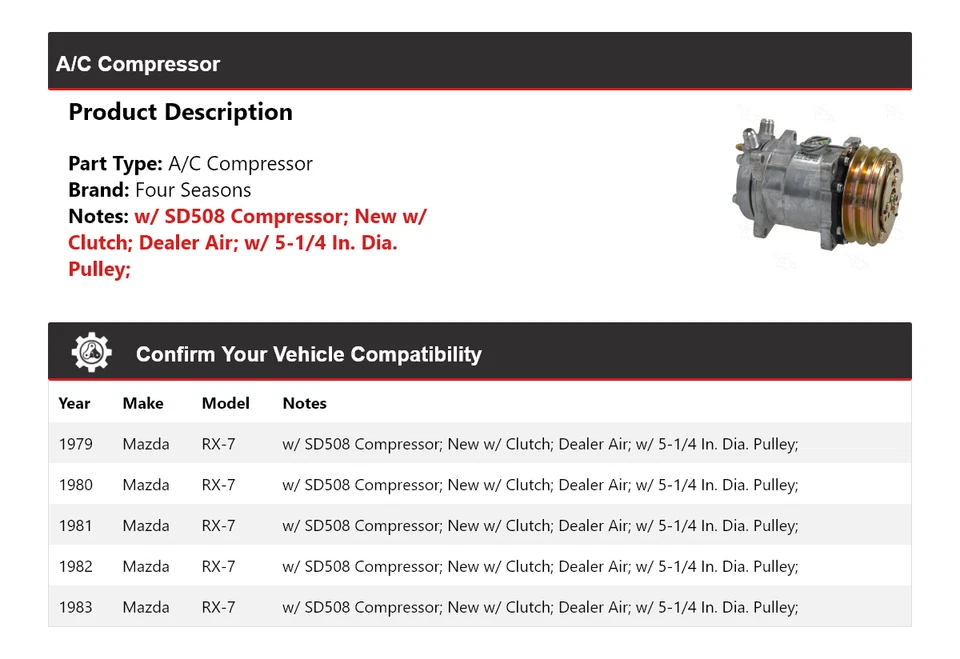 For 1979-1983 Mazda RX-7 A/C Compressor 4 Seasons 1980 1981 1982 - Image 2 of 4