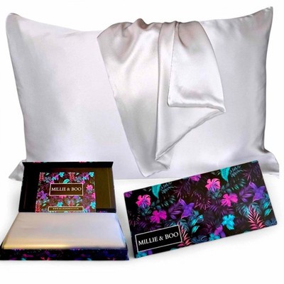 Millie & Boo Satin Kissenbezug mit Reißverschluss Queen Size mit Geschenkbox Silber