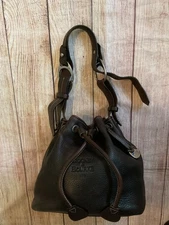 Vintage DOONEY and BOURKE Drawstring Shoulder Bucket Bag Brown PebbledLeather