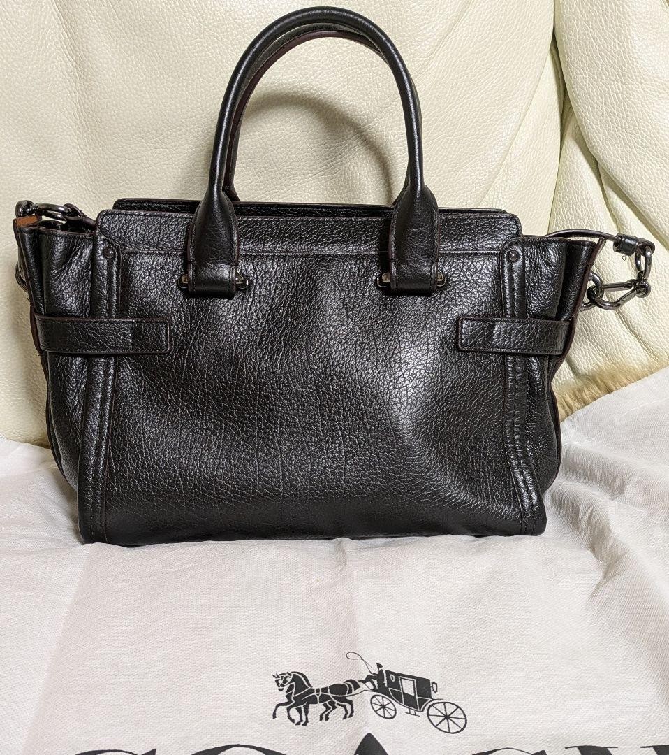 COACH Black Leather Denim Patchwork Shoulder Bag … - image 4