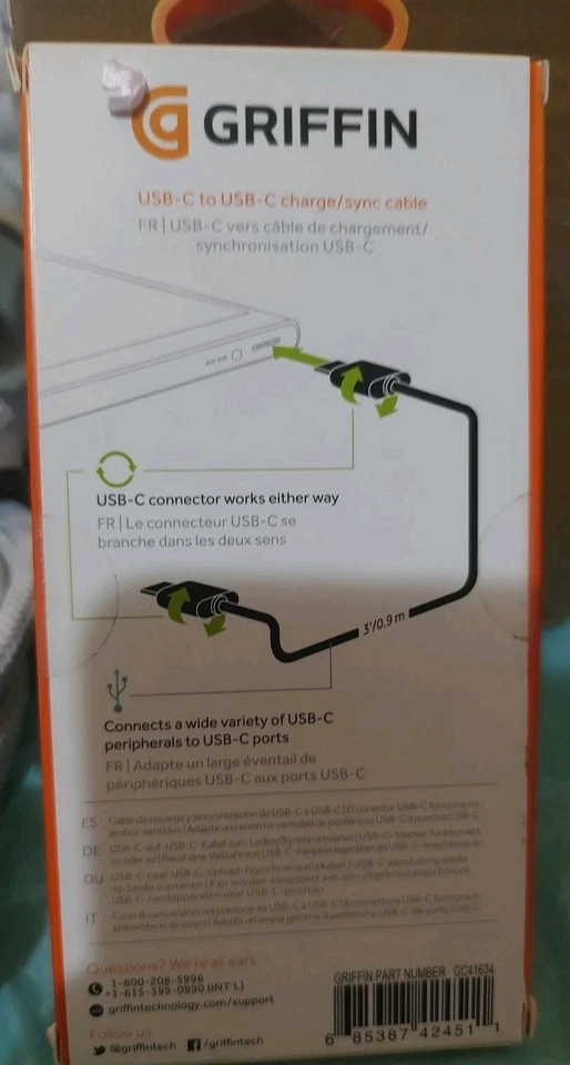 GRIFFIN USB-C to USB-C Charge/Sync Cable - 3FT - Black - Image 2 of 2