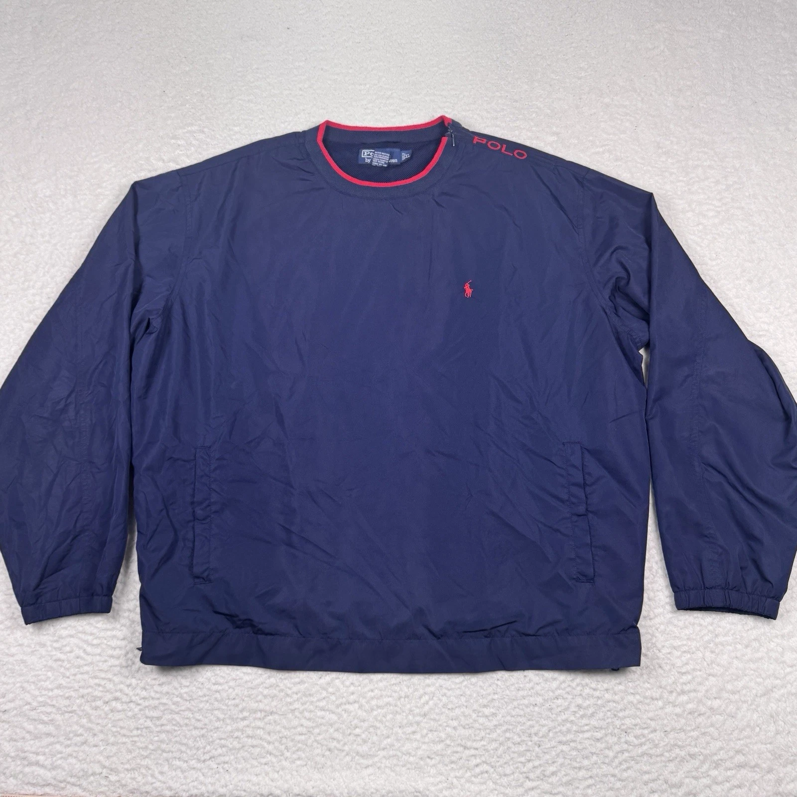 VTG Polo Ralph Lauren Pullover Windbreaker Jacket Men XL Blue Red Pony Zip Sides
