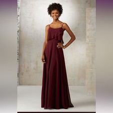 MORILEE Chiffon Bridesmaid Dress 21515 Bordeaux Wine Long Size 8 NWT Wedding