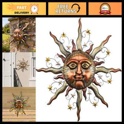 25'' Bronze Sun Face Metal Wall Art - 3D Outdoor Decor for Garden & Patio, Rustic