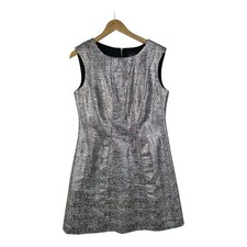 TAHARI ASL Women's Pink/Silver Blush Metallic Jacquard Fit & Flare Dress Size 10