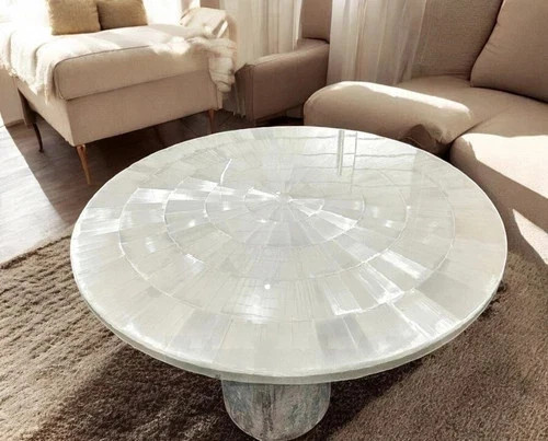 Premium White Selenite Slab Coffee Table Rare Natural Stone Statement Piece