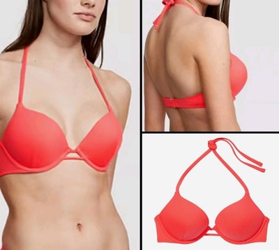 Victorias Secret Swim Bombshell Add-2-Cup Push Up Bikini Top Bra Coral Blaze 34C
