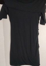 Women's Medium Black Drape Neck Dress Side Ruched Slim Fit Mini Date Night