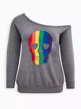 Celebrate Love Off-Shoulder Sweatshirt - Rainbow Skull Grey Torrid 4X Plus Size