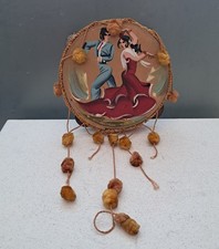 Vintage Handbemalt Tamborin Spanien Spanische Flamenco T&auml;nzer Dekor Kitsch.