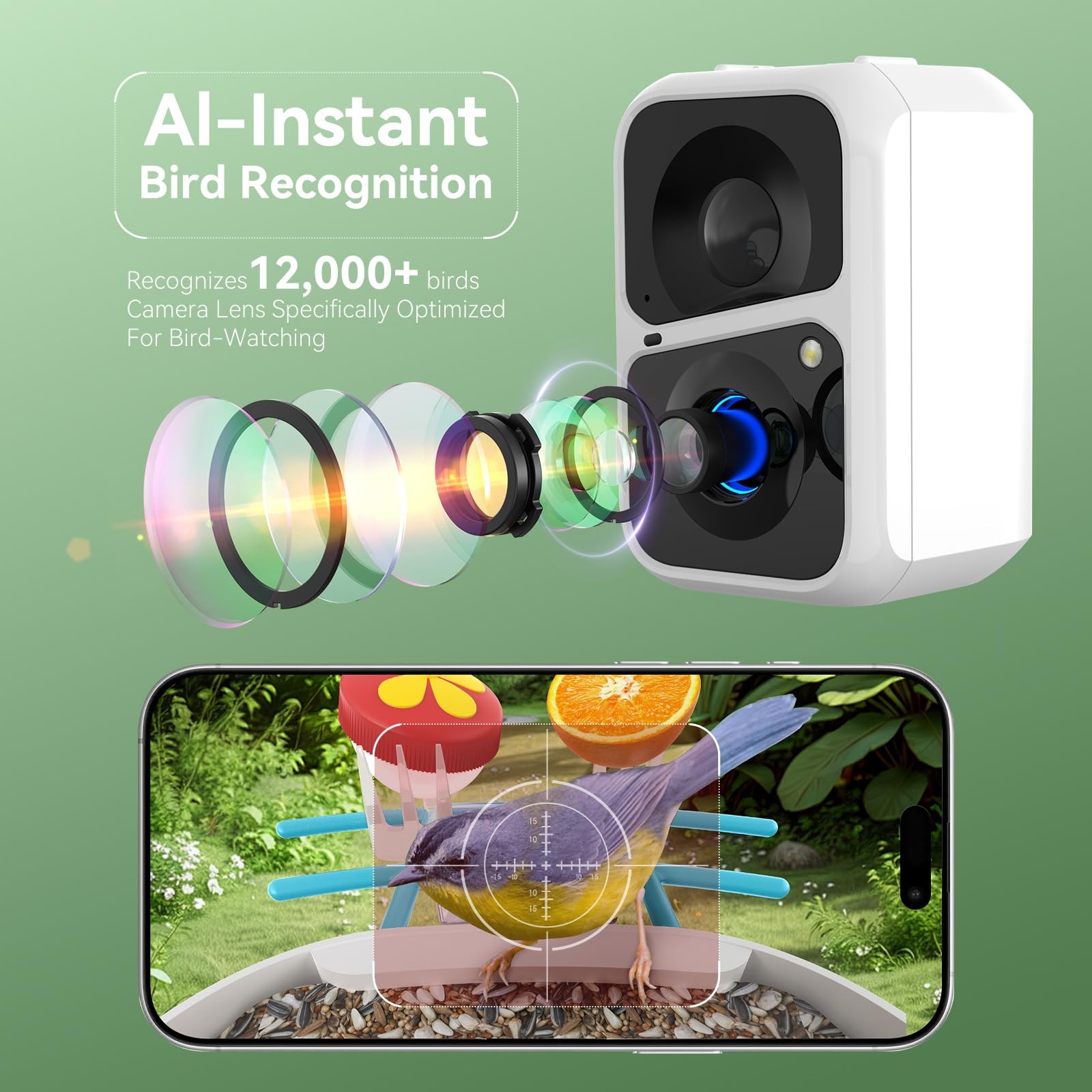 Smart Bird Feeder with Camera, Solar Bird Feeder - 2K HD Live Video Camera AI