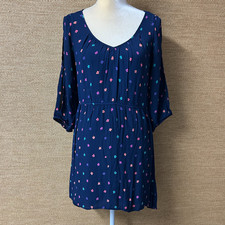 American Eagle Dress Womens M Navy Blue Multicolor Floral V-neck 3/4 Sleeve
