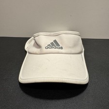 Adidas Visor Hat Cap White 3 Stripes Aeroready Strap Back Sun Tennis Athletic