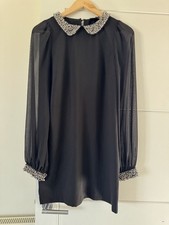 6 uk warehouse embellished neck and cuffs long sleeve dress black party occasion