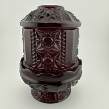 Indiana Glass Ruby Red Stars and Bars Fairy Lamp - NOT FLASHED - Ruby Glass Rare