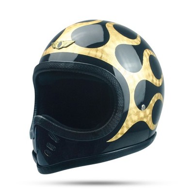 SALE ! VINTAGE CUSTOM HELMET SLIMMOTO GOLD LEAF FLAMES BOBBER CHOPPER CAFERACER