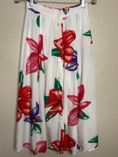 Vintage 90  s Floral Tropical Rayon Midi Skirt By Chaus Size 10