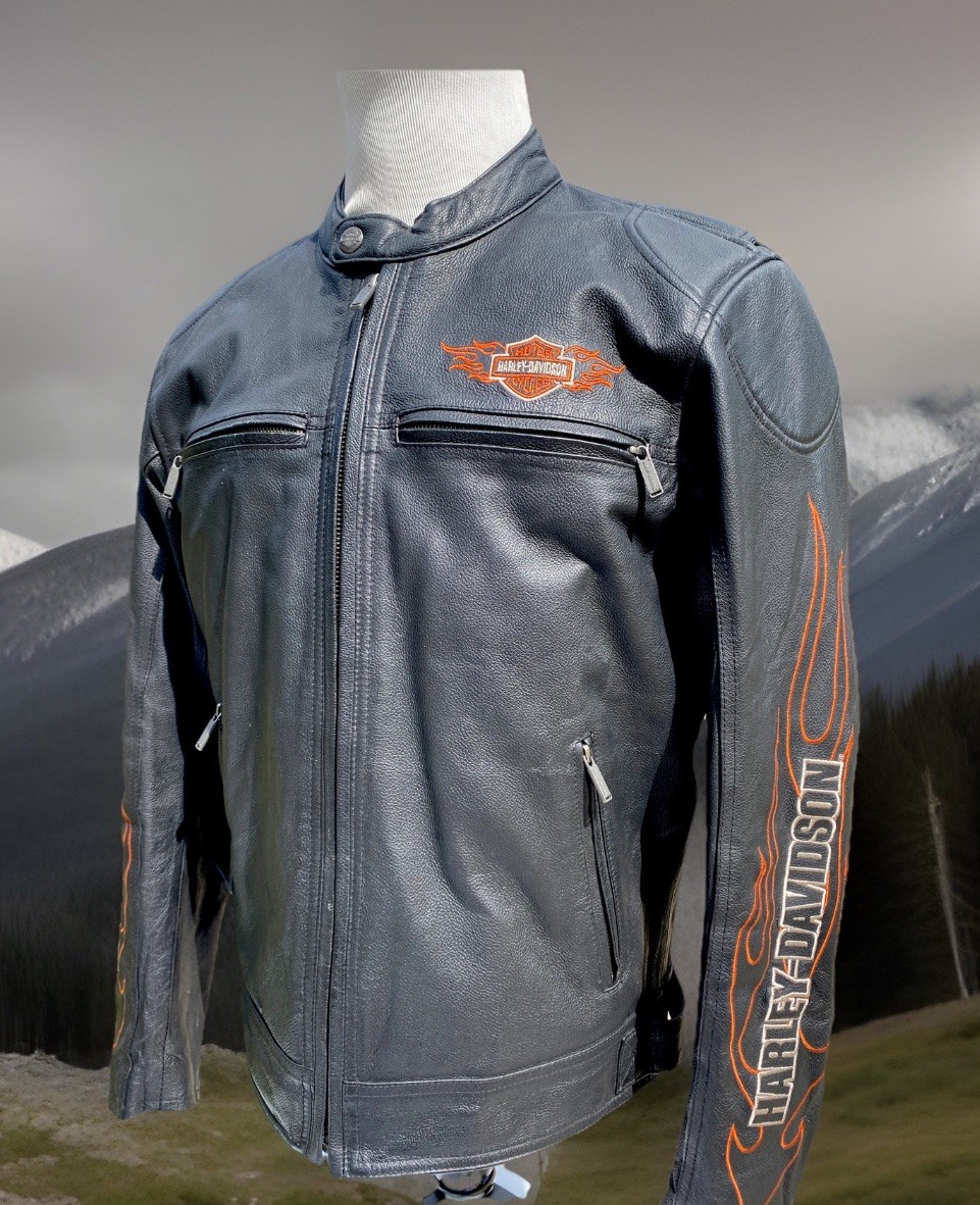 Harley Davidson Men RIDE READY Black Leather Jacket Large 98000