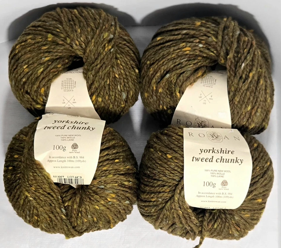 Lote de 4x DE COLECCIÓN Rowan Yorkshire Tweed Grueso 557 Verde Aceite de Oliva 100% Lana 100g Foto 3 de 4