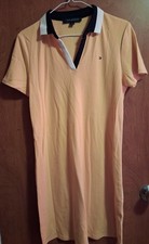 Woman s Tommy Hilfiger T-Shirt Knit Dress Size Medium Yellow Flag Logo V Neck