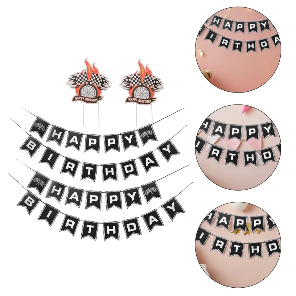 6 juegos de banderas de cumpleaños a cuadros decoraciones de fiesta temáticas de carreras Foto 4 de 4