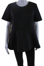 Kate Spade Womens Round Neck Zipped Short Sleeve Peplum Blouse Black Size L